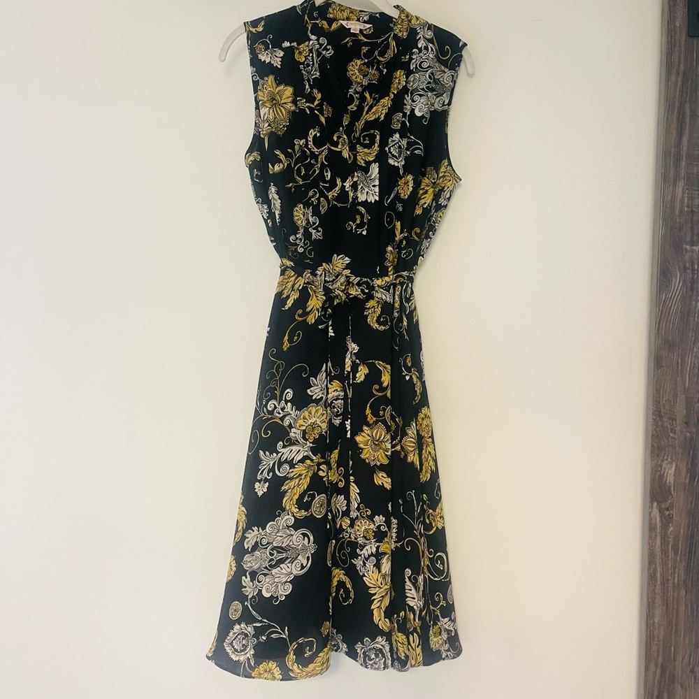 Nanette Lepore Yellow and White Tie Front Midi Dress V-neck